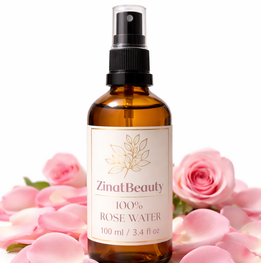 Bottle of ZinatBeauty 100% Rose Water